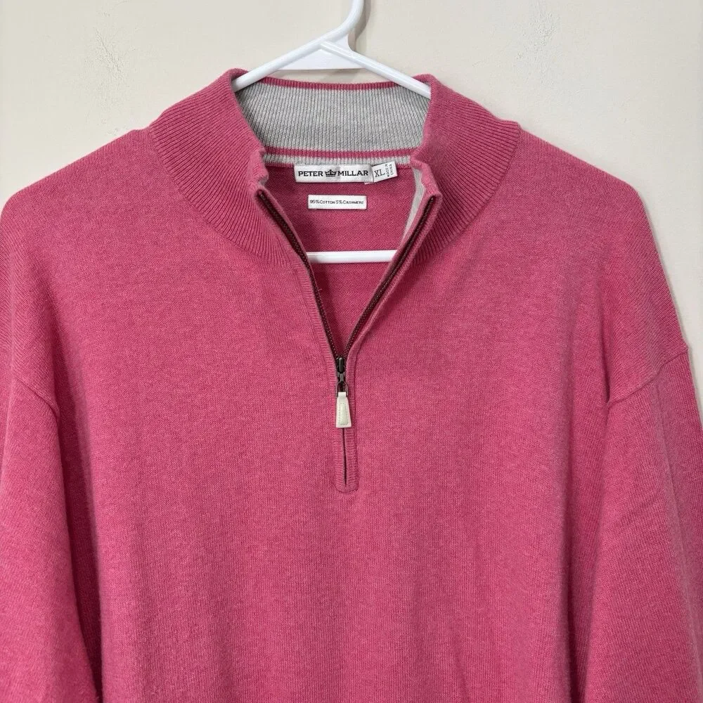 Peter Millar 1/4 Zip Sweater Mens XL Cotton Cashmere Pink Mock Neck Preppy Luxe